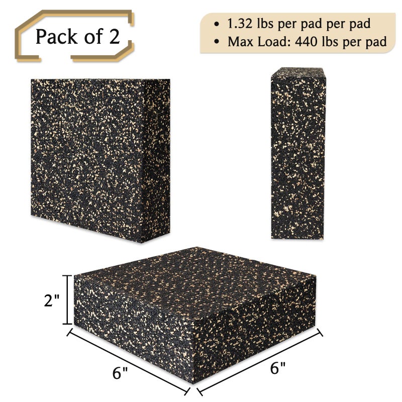 BXI Subwoofer Isolation Pad - 2 Pcs 6 X 6 X 2 Inches Bass Reduction Floorstanding Speakers Mat Riser - Thick Large Rubber Cork Anti Vibration Pads for Heavy Machine Equipment Studio Monitor Stands - Image 2